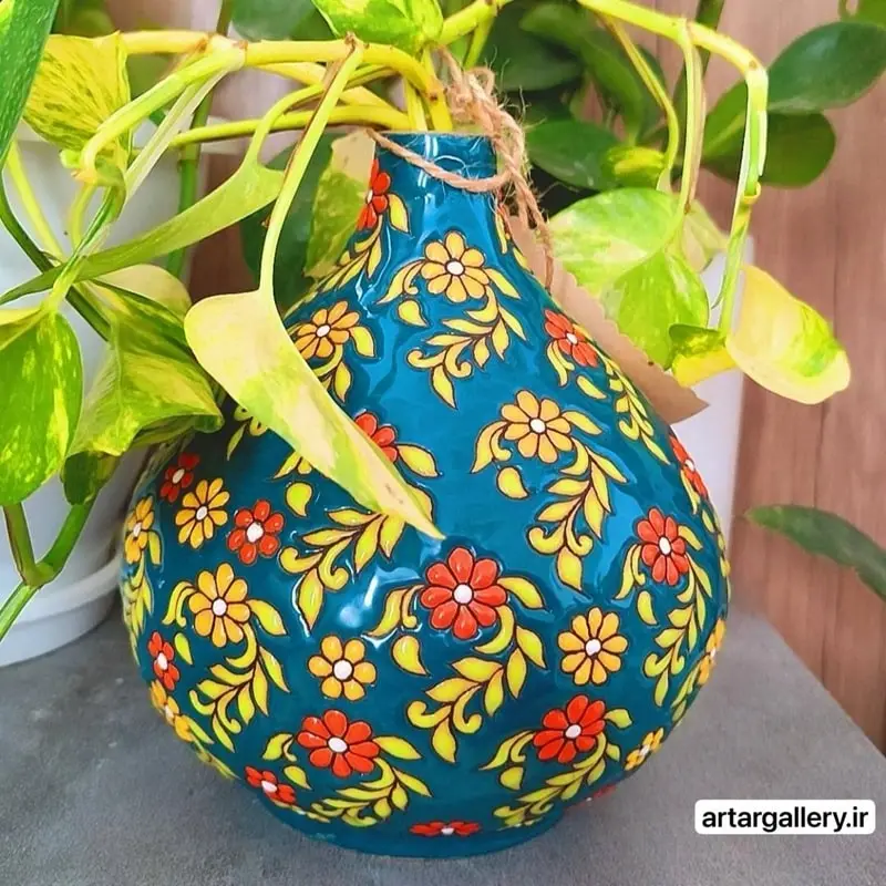 گلدان میناکاری سبز آبی
